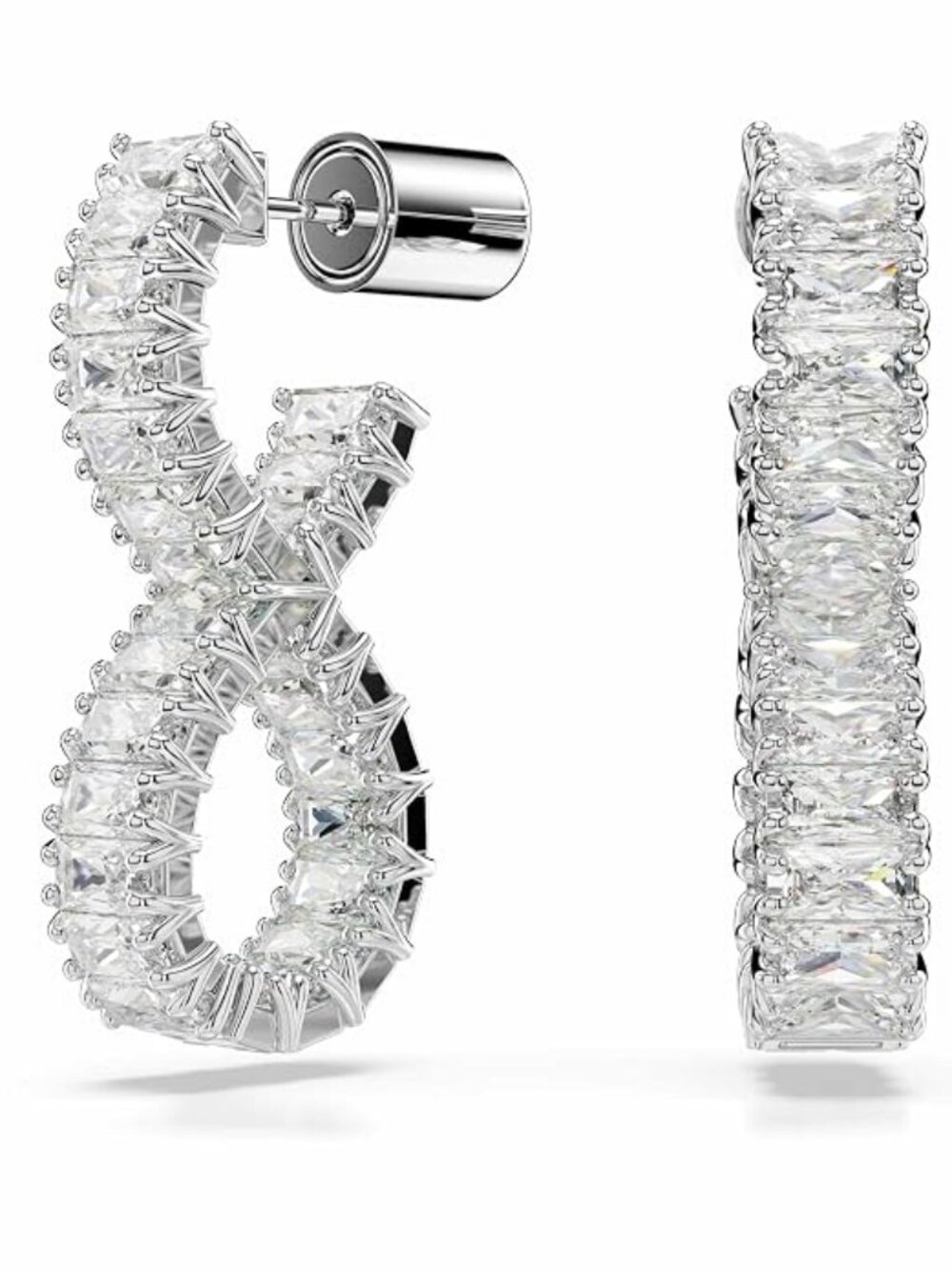 Swarovski Hyperbola Infinity hoop earrings, White, Rhodium plated